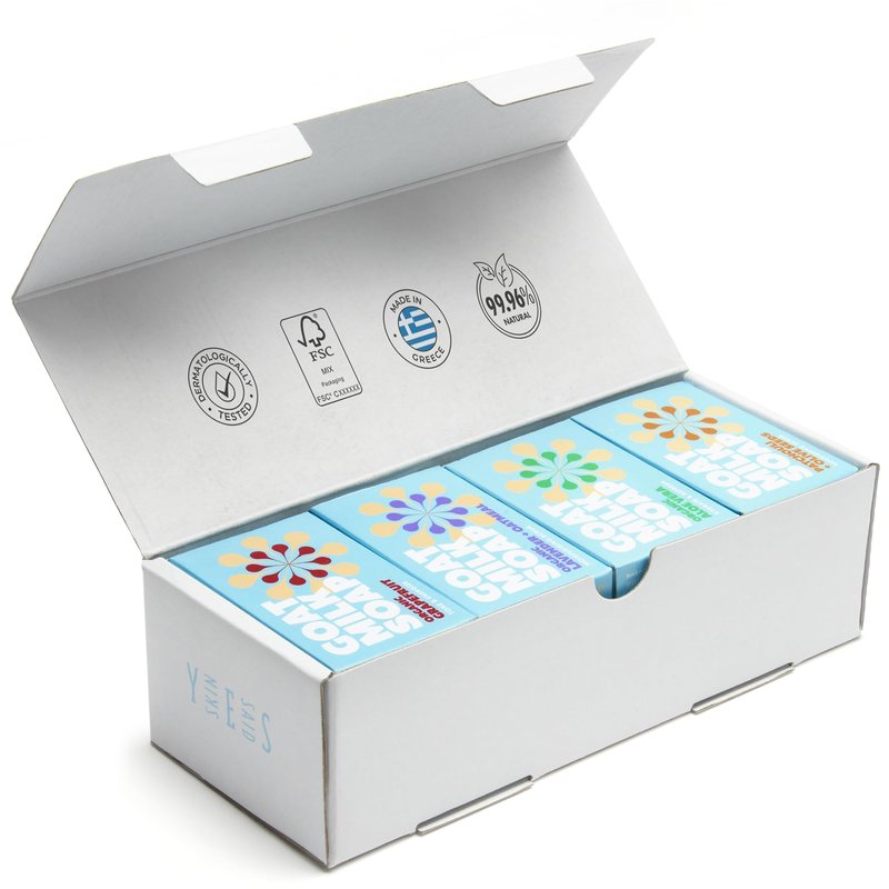 Skin Said Yes Goat Milk Soap Bar - 8 Bars 4 Unique Scents | Crafted in Greece | All Natural, Organic, Goats Milk Soap - Nourishing, Ideal for Sensitive Skin - Perfect for Kids, Men, and Women
