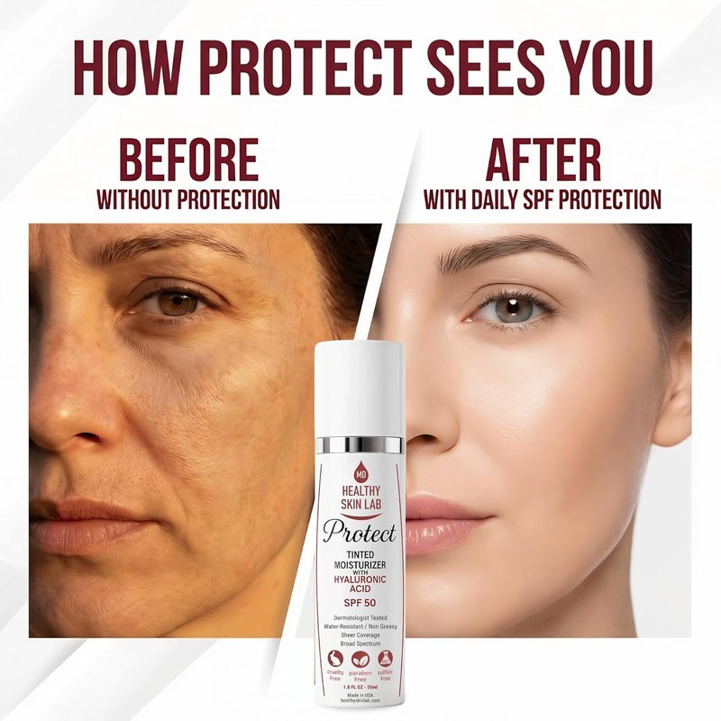 Protect Tinted Moisturizer SPF 50 - Lightweight Hydrating Mineral Sunscreen with Hyaluronic Acid | Sheer Universal Tint, 1.8 oz