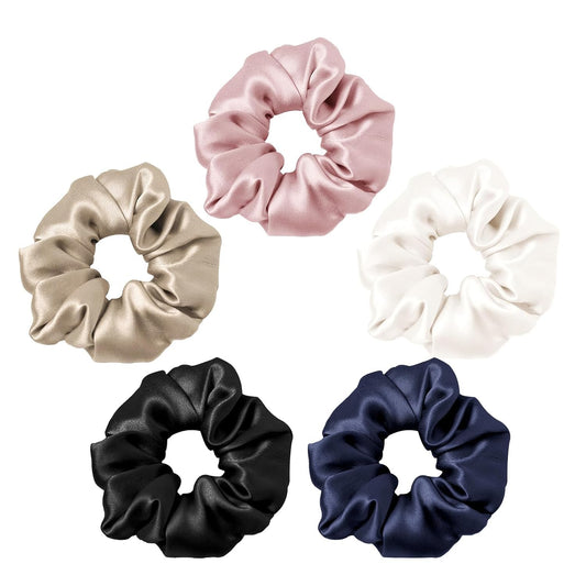 Silk scrunchies,ties for frizz&breakage prevention,scrunchies for women,ponytail holders,hair ties suitable as a gift (white+black+blue+pink+camel)