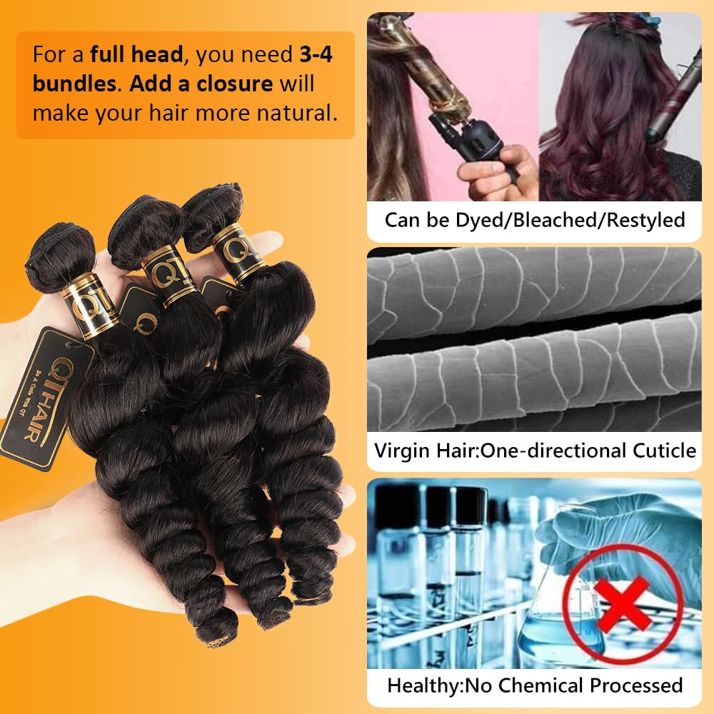 QTHAIR 18A Grade Brazilian Virgin Loose Wave1 Bundle 20inch 100g Natural Color Raw Unprocessed 100% Human Hair Virgin Loose Wave Hair Weave for All Women