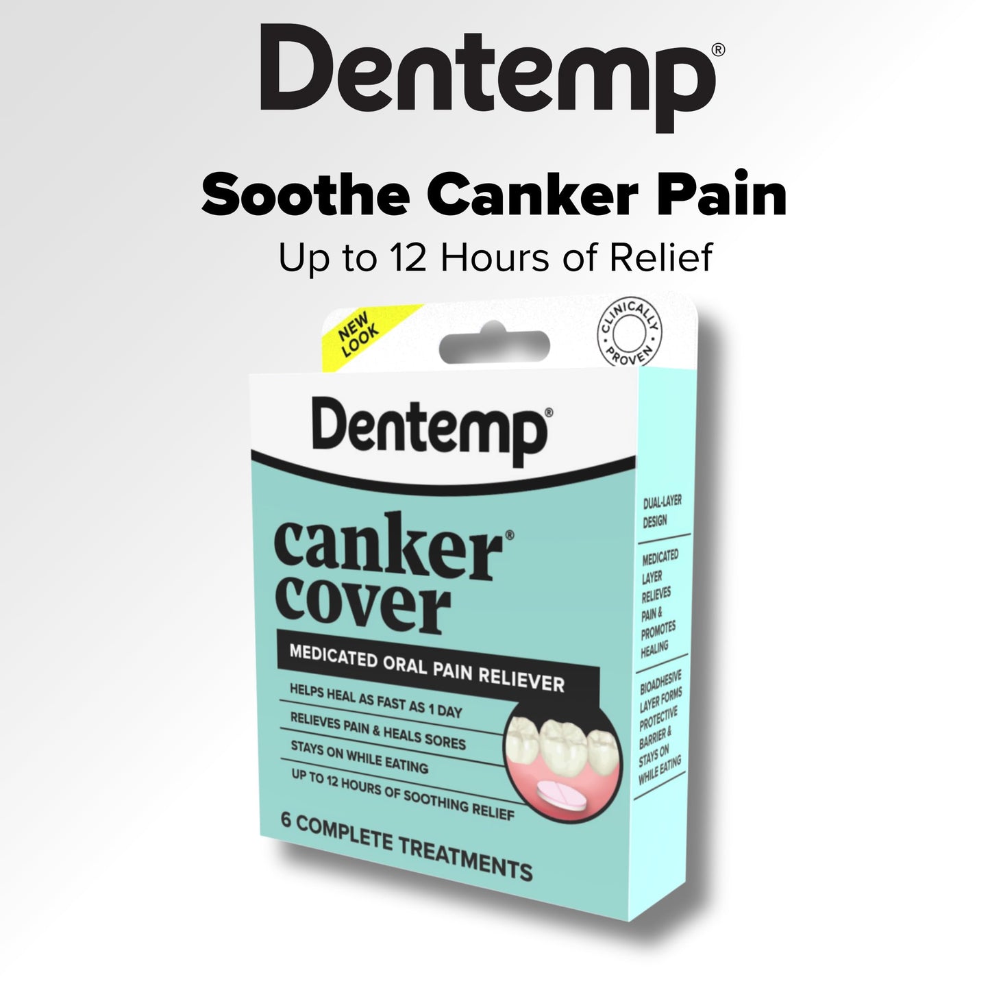 Dentemp Canker Cover Mouth Sore Treatment - Oral Pain Relief for Canker Sores & Mouth Irritation - Fast-Acting Pain Relief Tablets for Adults - Pack of 3 (18 Count)