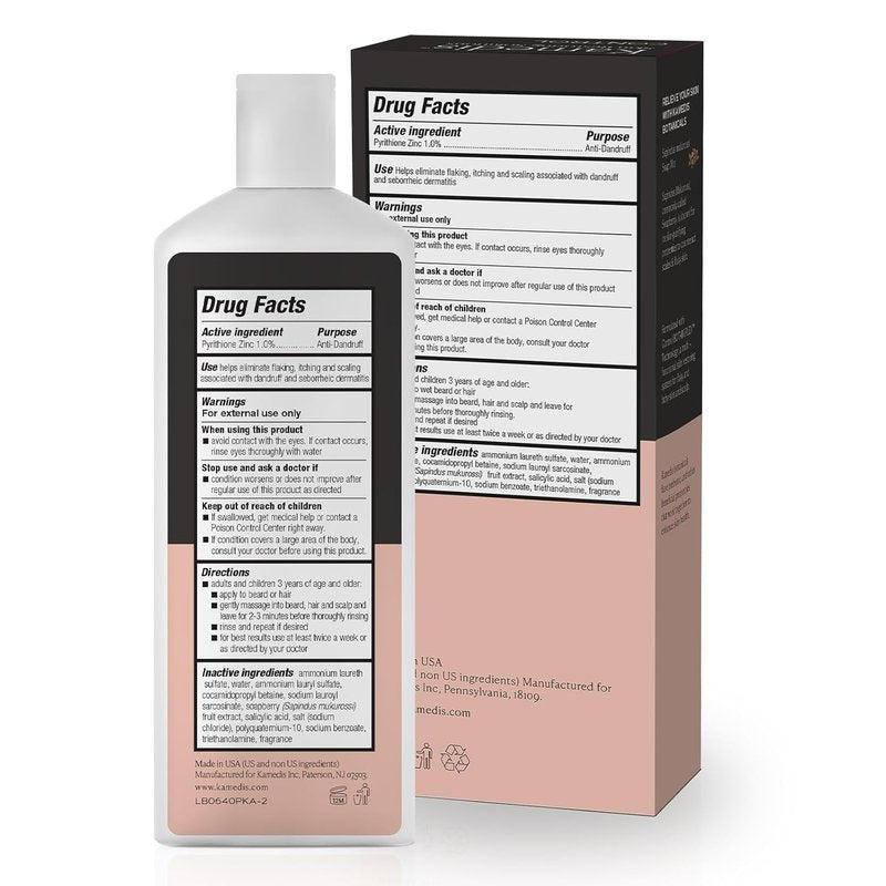KAMEDIS Beard Wash - Dandruff & Flake Free Men's Shampoo with Pyrithione Zinc | 6.7 Oz