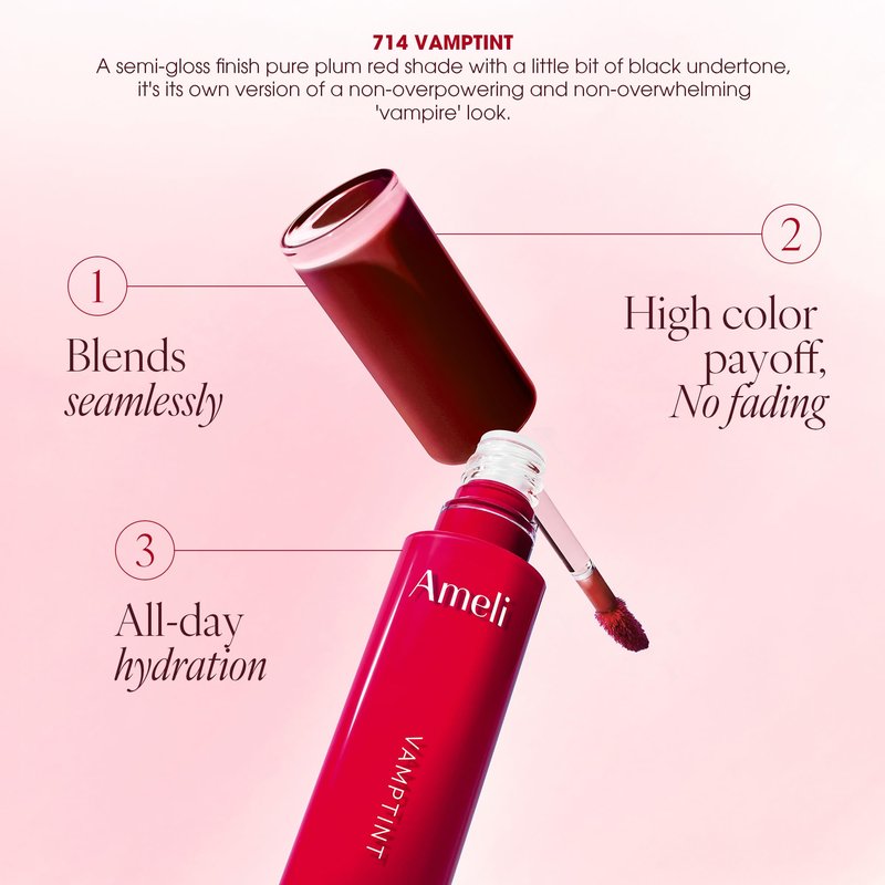 AmeliSeoul NARCISSISM LIP TINT 714 VAMPINT, Soft Shine Tinted Lip Stain, Conditions Lips + Gives a Natural, Dewy Flush (4.5g, 0.01 oz.)