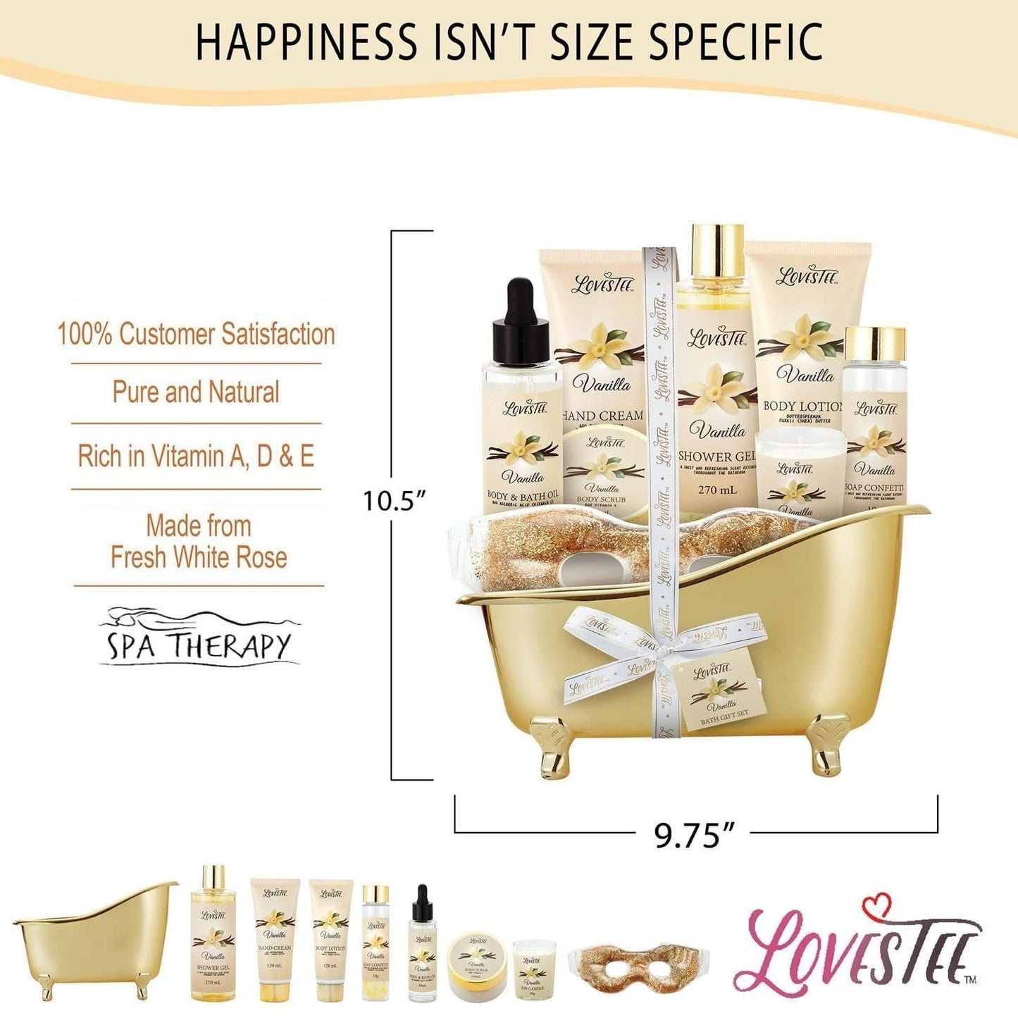 Christmas Gifts, Spa Basket for Women, Vanilla Bath & Body Set, Christmas & Birthday Gift, Includes Shower Gel, Body Lotion, Hand Cream, Body Scrub, Message Oil, Candle, Eye Mask, Confetti
