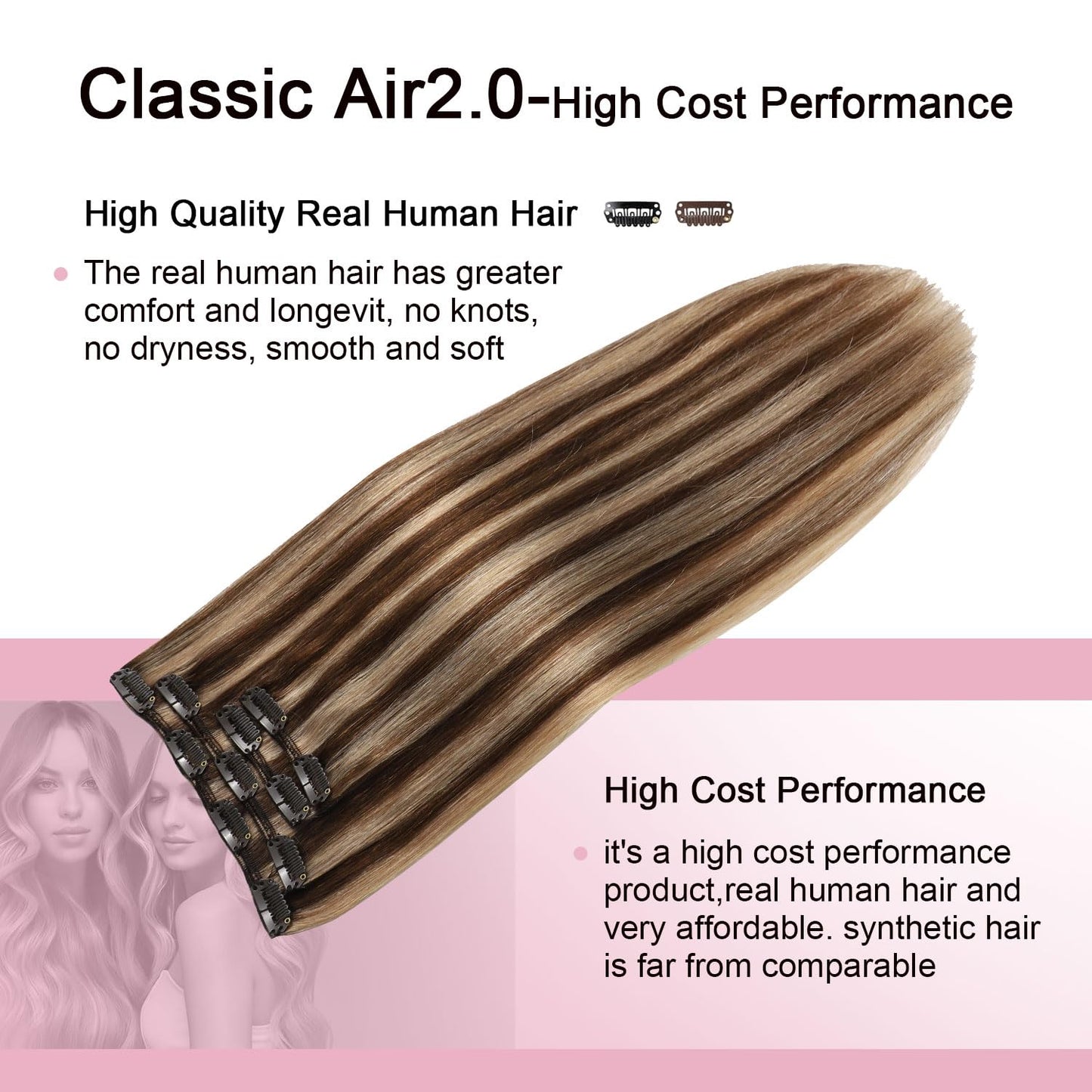 Sweetmet Air2.0 Clip in Hair Extensions Real Human Hair 20inch 4pcs Color #2 Dark Brown Remy Real Human Hair Extensions Clip ins 60g Thick Seamless Double Weft for Women（#2-20inch）