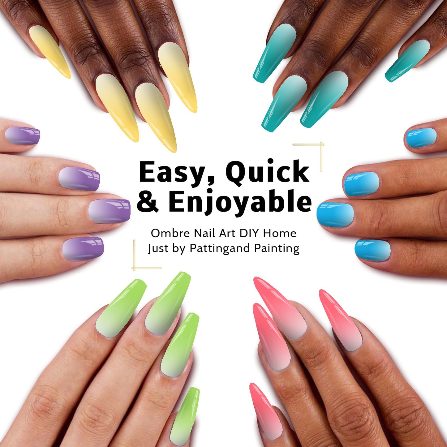 Ombre Nail Gel Set - 9 Colors Sponge Pat Paint for Floral Nail Art, No Wipe, UV/LED Curing