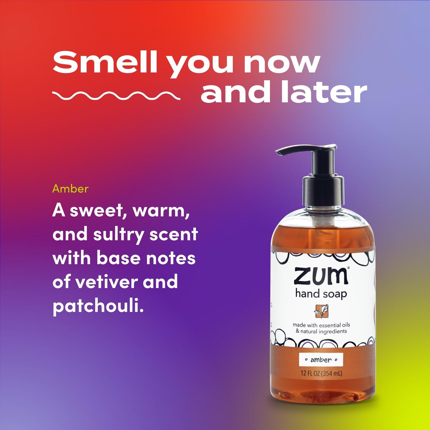 Zum Indigo Wild Hand Soap – Natural Liquid Soap for Bathroom & Kitchen – Amber Scent – 12 oz (4 Pack)