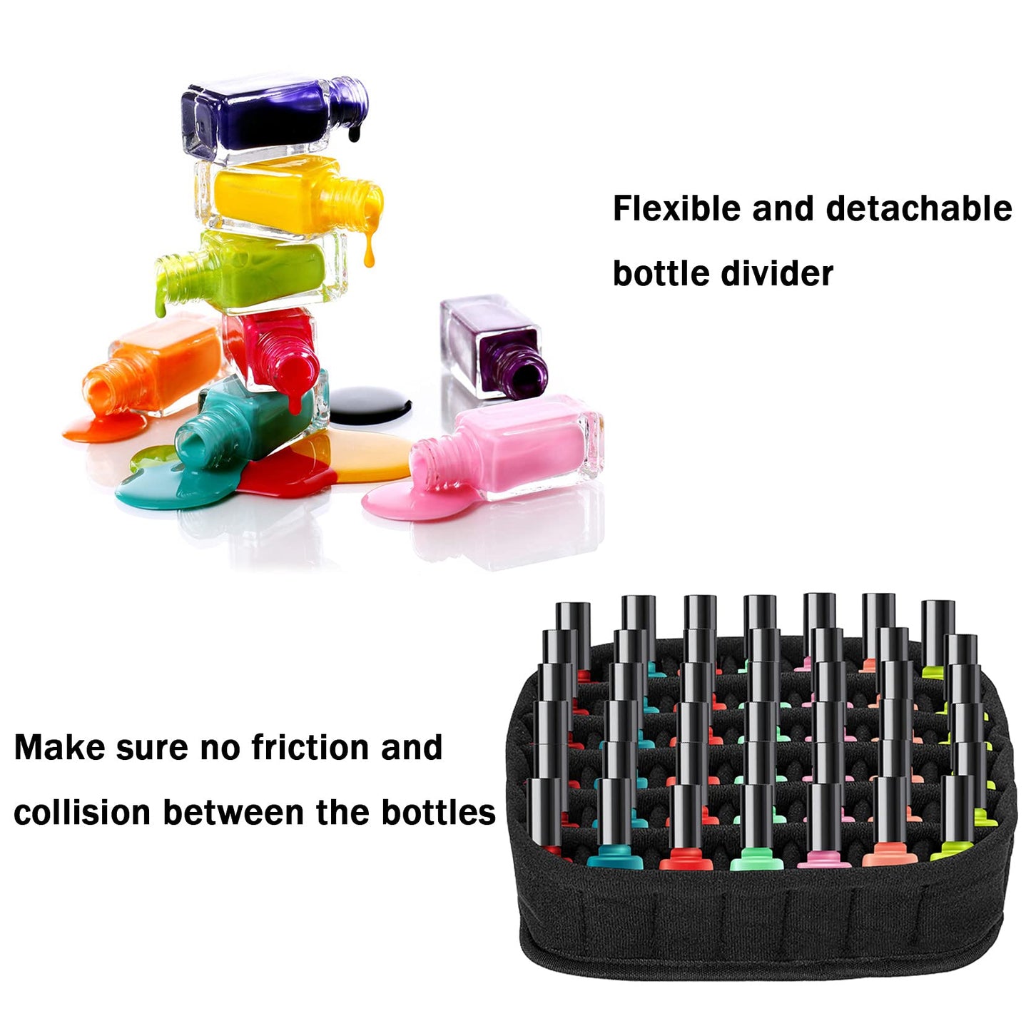 ZBX Nail Polish Organizer Purple Color Large-Capacity Double-Layer Nail Polish Travel Cases Holds 42 Bottles (15ml) and 1 LED Nail Lamp With Adjustable Anti-Vibration Divider