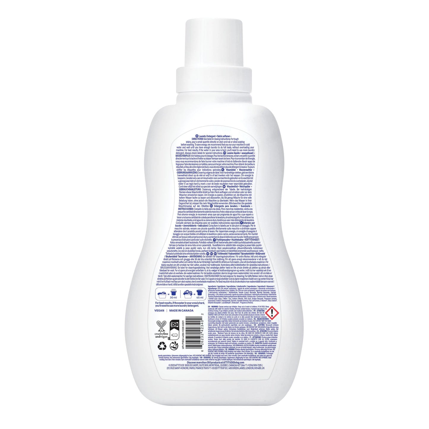 ATTITUDE 2-in-1 Laundry Detergent & Fabric Softener, Plant- & Mineral-Based, HE Compatible, Vegan, Mountain Essentials, 35 Loads, 35.5 Fl Oz