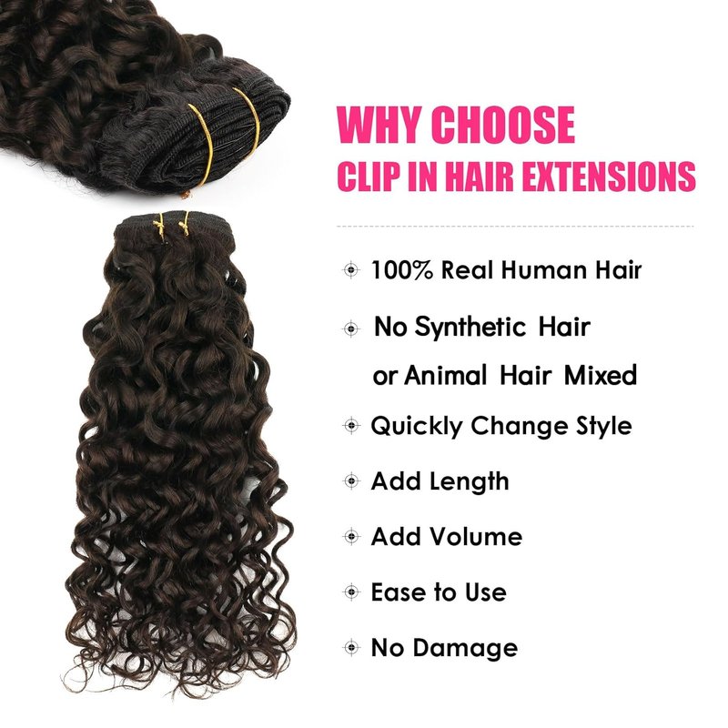 Natural Wavy Clip-In Hair Extensions - Remy Human Hair, Dark Brown | 18 Inch, 120g, Double Weft
