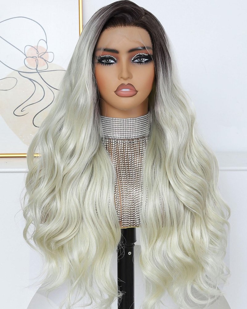 Ruiieea Synthetic Lace Front Wig, 13x4 Lace Front Wig Body wave, Blonde Lace Frontal Wig for Women Glueless Daily Use 26 Inch Black to Blonde