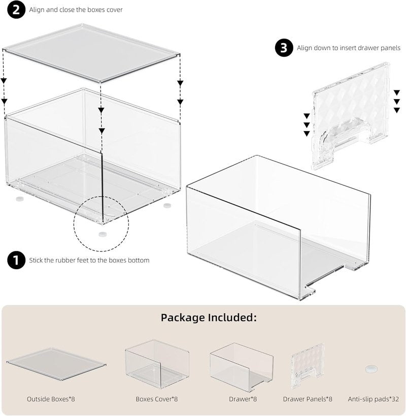 Delamu Stackable Storage Drawers - Clear Makeup & Skincare Organizer | 8 Pack for Vanity, Desk, Kitchen, Pantry
