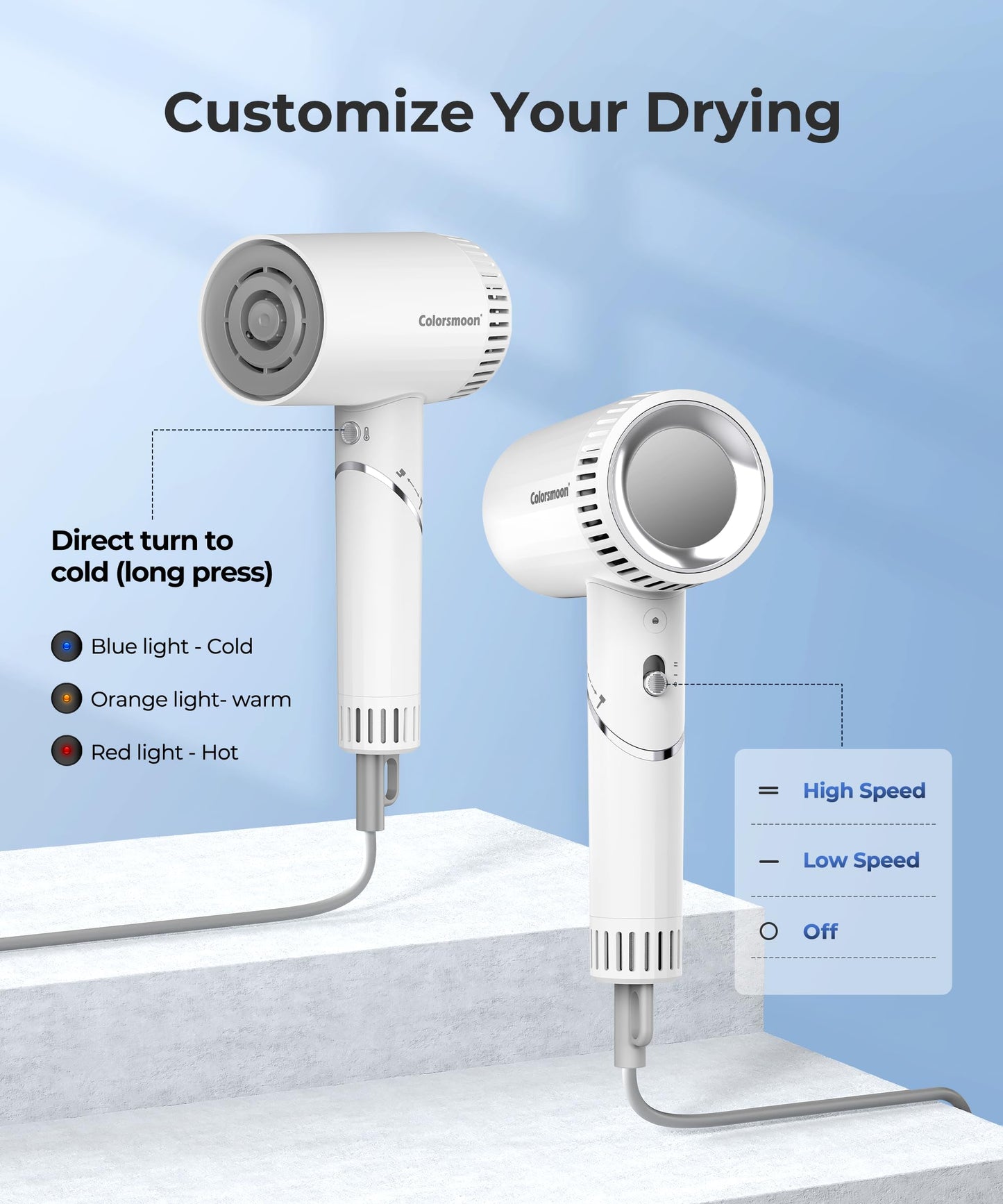 Hair Dryer, 100,000 RPM High-Speed Blow Dryers for Women & Men, Hair Dryers with Diffuser & Nozzle, Portable for Travel Home Use, Quiet & Fast-Drying, 500 Million Negative Ions, Heat-Control