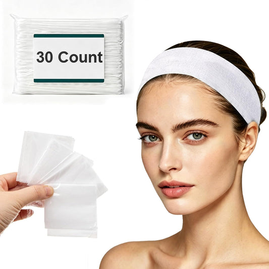 FRASTORDER 160 Count Disposable Spa Headbands for Women - Individually Wrapped Facial Headbands for Skincare, Makeup & Estheticians - Stretch Non-Woven Hair Bands for Salon & Home (White)
