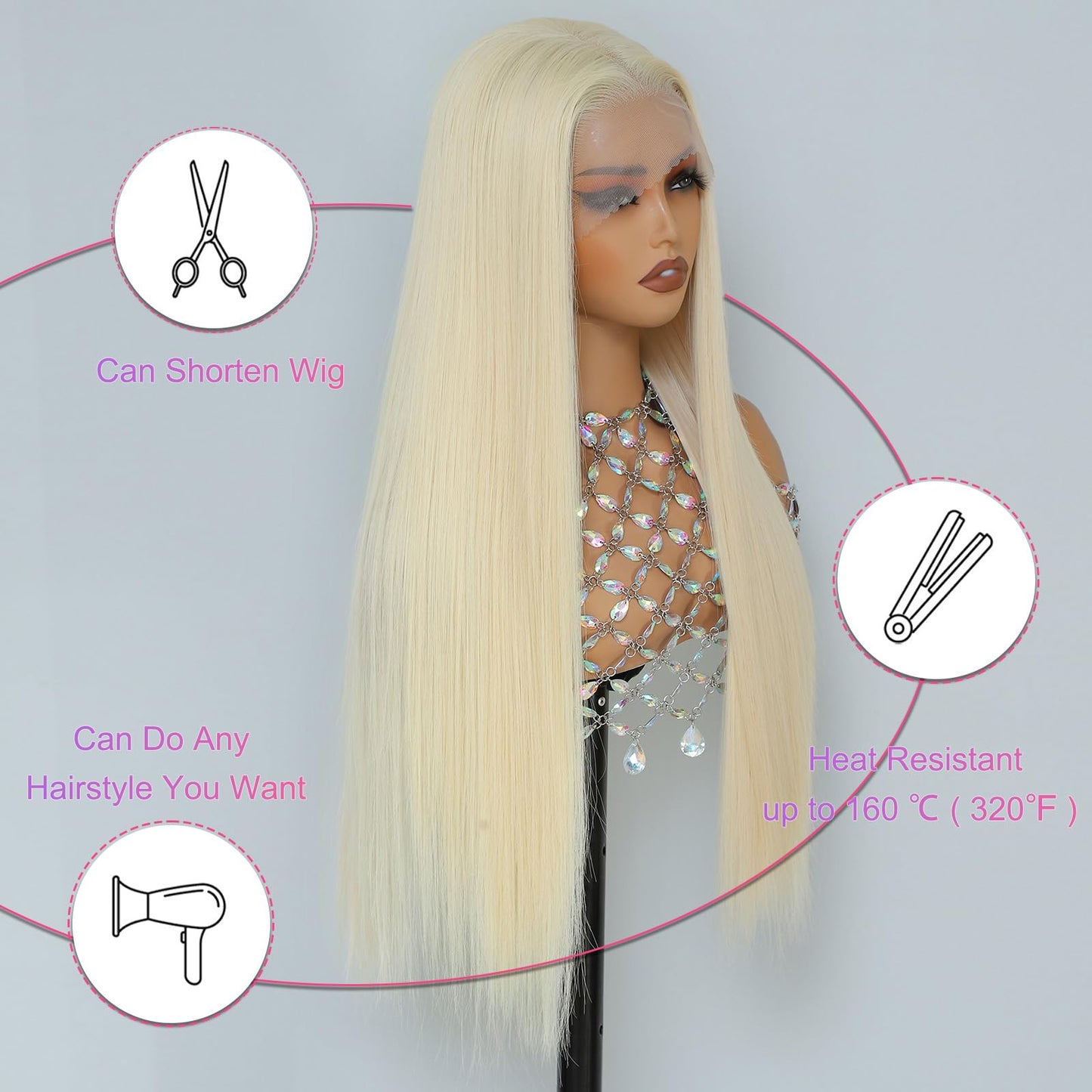 Barbique Blonde Wig, Synthetic Lace Front Wigs Pre-Plucked 13x6 HD Glueless Long Straight 26 Inch Ready to Wear 613 Wigs Beginner Friendly Suitable for Daily Party Wear