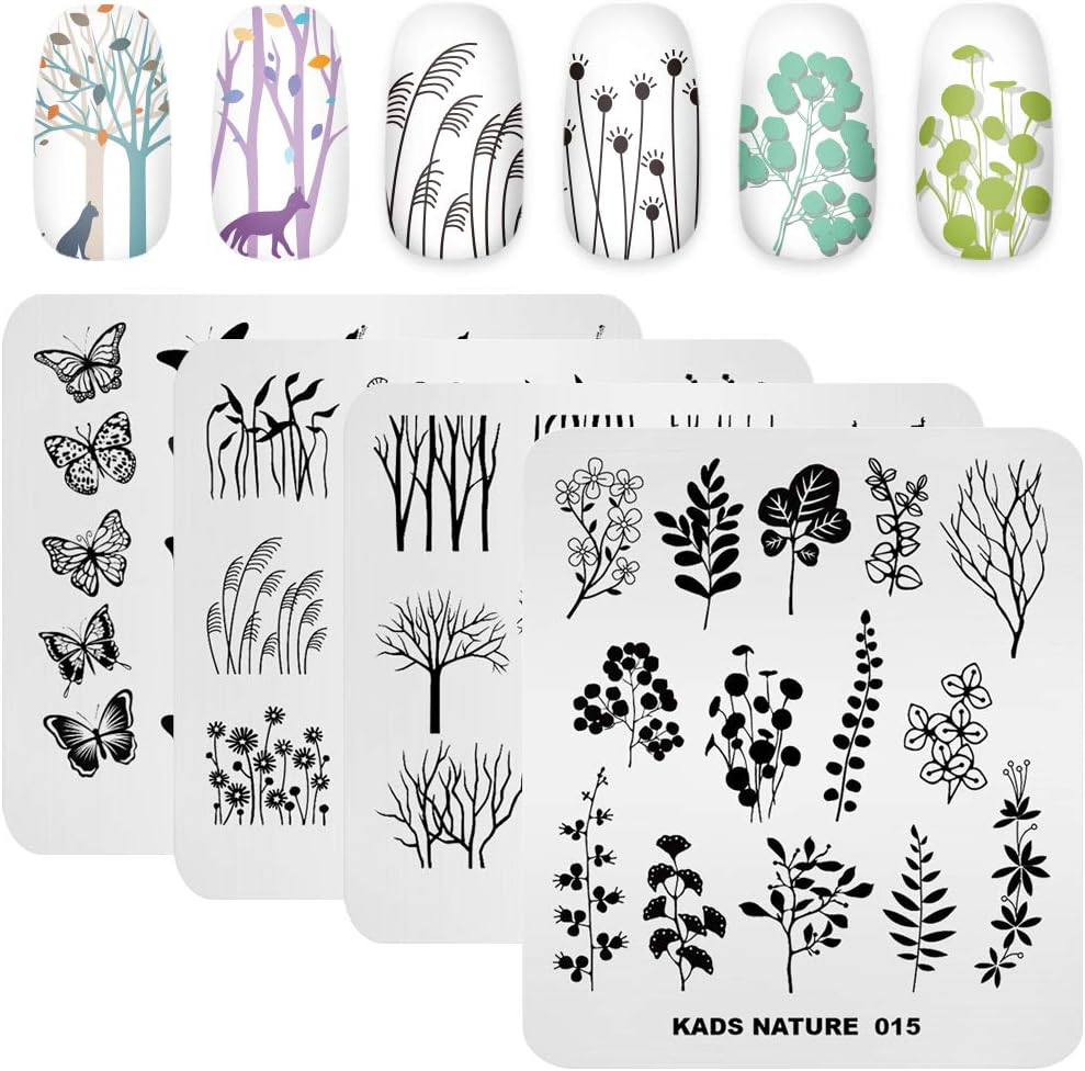 KADS Nail Stamp Plates Set - 20 Pcs Floral, Animal & Leaf Nail Art Templates | Perfect for DIY Manicure