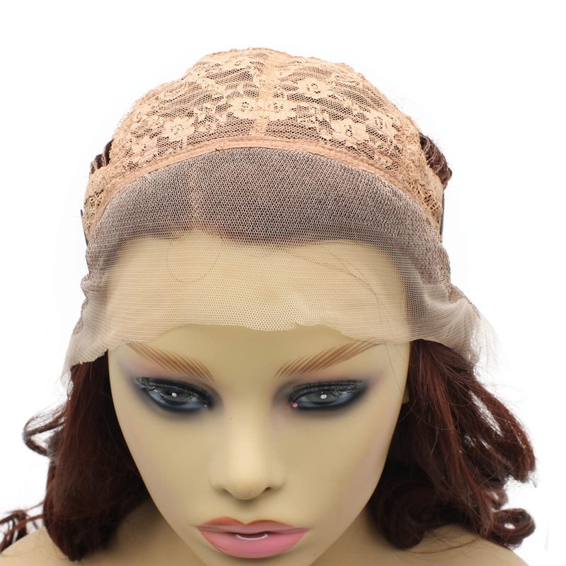 Peakia Long Wavy Dark Red Natural Half Hand Tied Synthetic Lace Front Wig