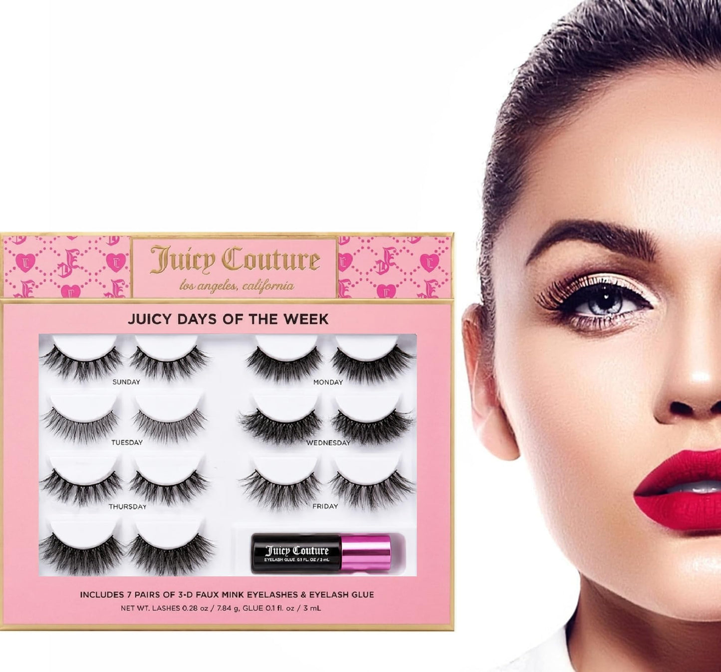 Juicy Couture Faux Mink Eyelashes Variety Pack, 14 Pairs with Glue and Applicator