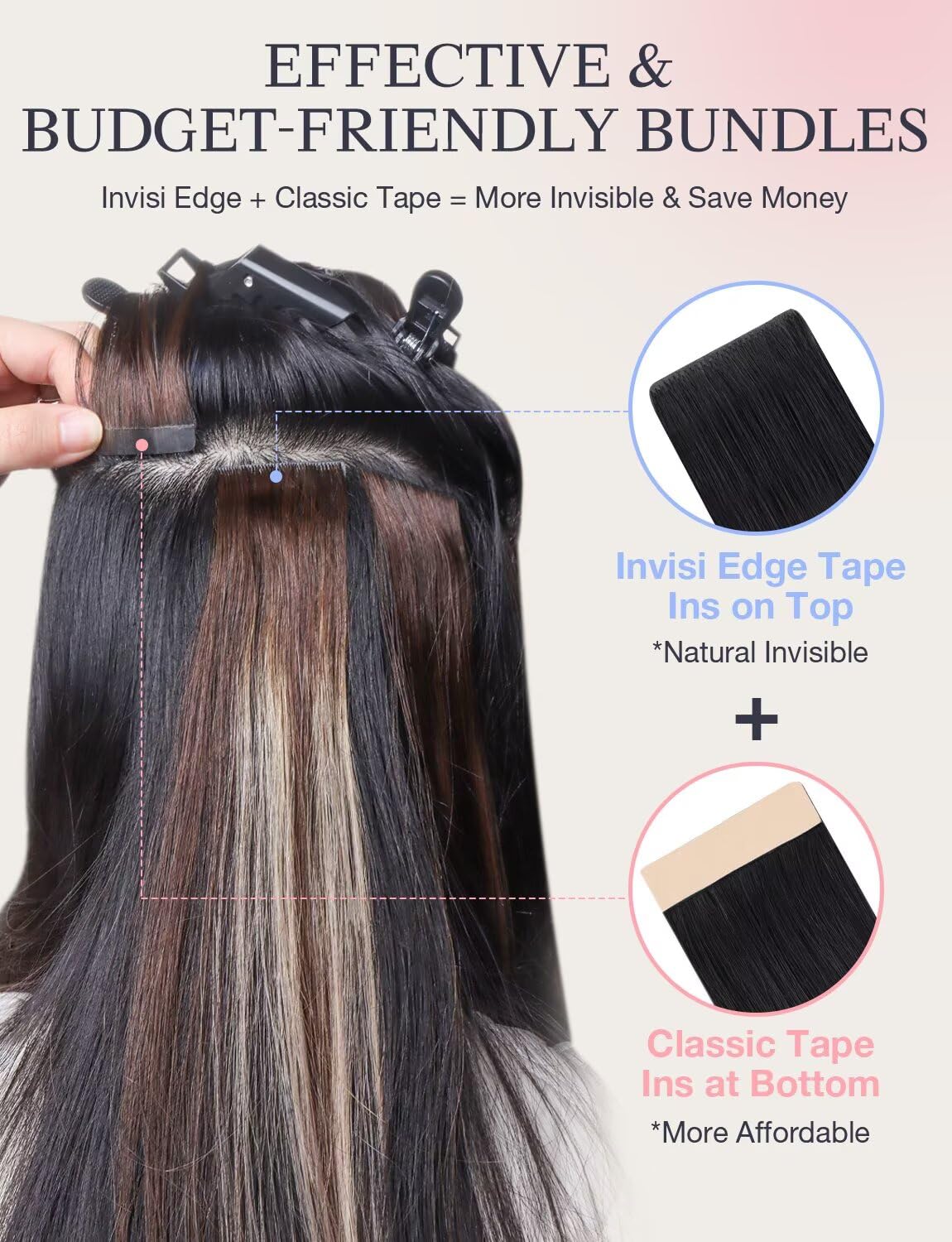 Invisible Tape In Human Hair Extensions - Dark Brown to Chestnut Brown | 10pcs, 16 Inch, Straight