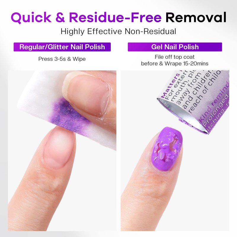 Glamonade Nail Polish Remover Pads: Acetone Gel Nail Polish Remover Wipes 50 PCS Professional Individually Wrapped Wet Wipes Rapidly Remove Gel/Fingernail Polish Travel Kit for Home & Salon Supplies