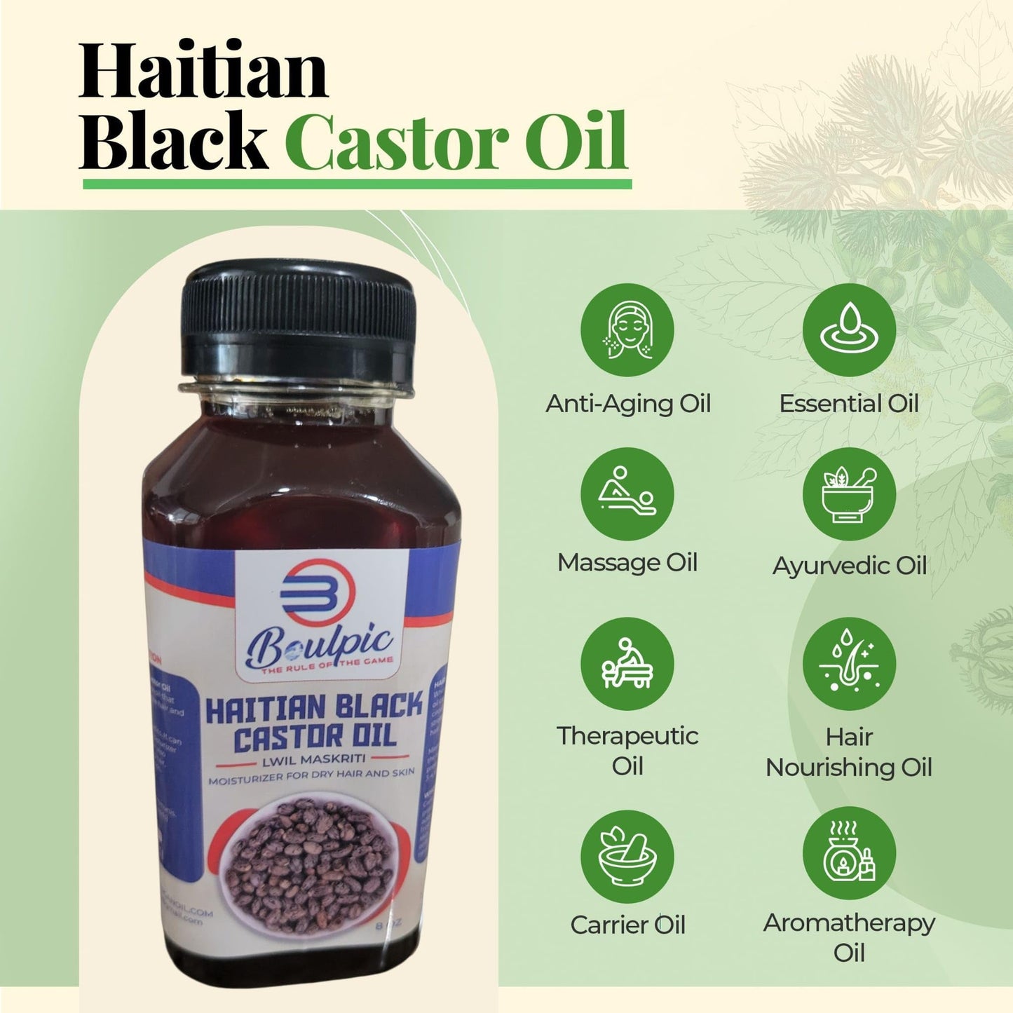 Meme Haitian Black Castor Oil (Lwil Maskriti) – 100% Pure, Cold-Pressed, Unrefined – Promotes Hair Growth, Moisturizes Skin, Strengthens Nails, Aids Digestion – 8 fl oz