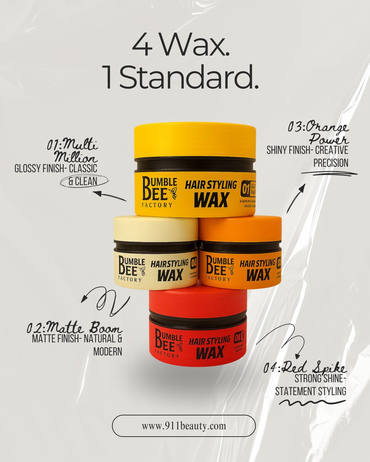 BUMBLE BEE Hair Styling Wax, 4 Styles, Firm Hold, Natural Finish (150 ml, 02 White (Matte))