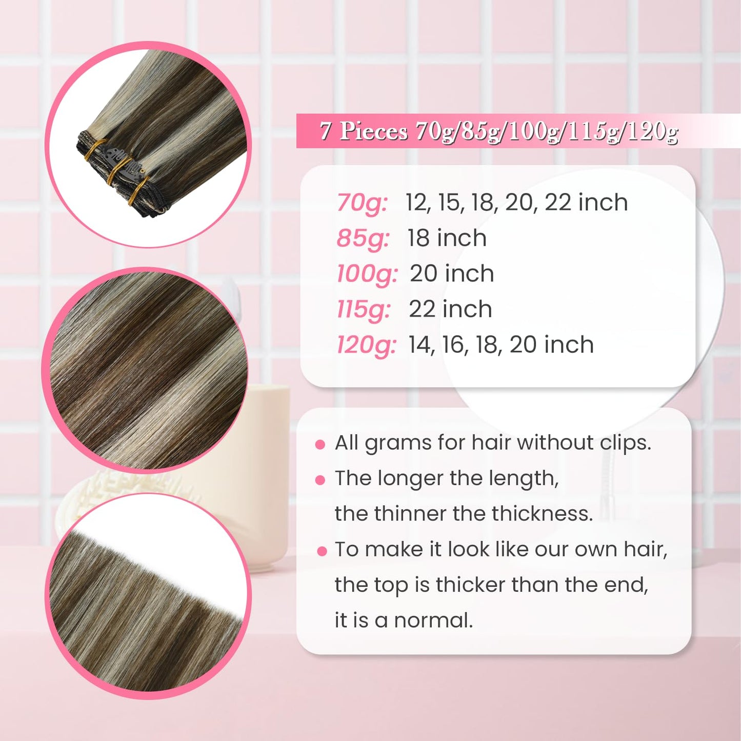 Aison Clip In Extensions Real Human Hair Balayage 75G Medium Brown to Blonde 100% Remy Human Hair Straight for Women 7pcs 16clips (15 Inch #4P613)