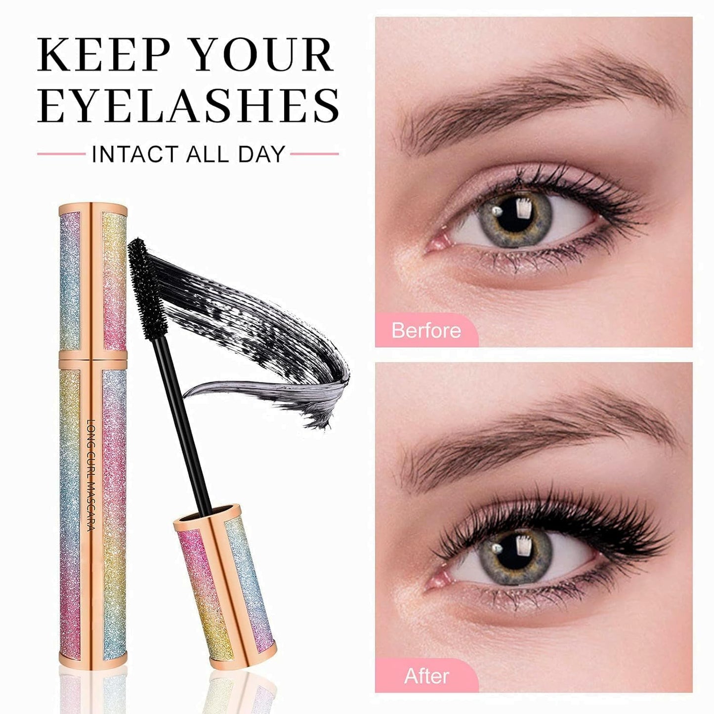 4D Silk Fiber Lash Mascara - Luxuriously Longer, Voluminous Eyelashes, Waterproof Tubing Mascara in Black, Natural Lengthening, Smudge-proof, Hypoallergenic, No Clumping, Easy to Apply & All Day Full