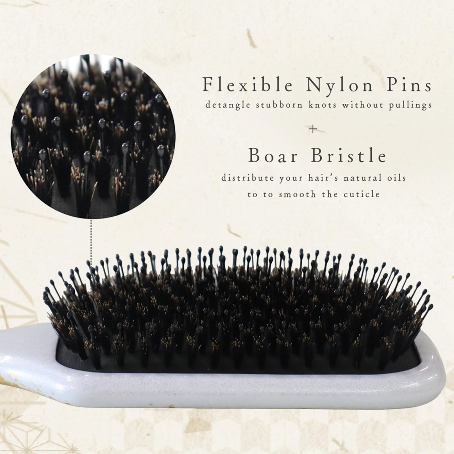 aisen Japan - Boar Bristle Hair Brush – Japanese Urushi Lacquer Paddle, Smoothing & Anti-Frizz, Scalp Massage Detangler, Elegant Gift Box, Made in Japan (Pearl White)