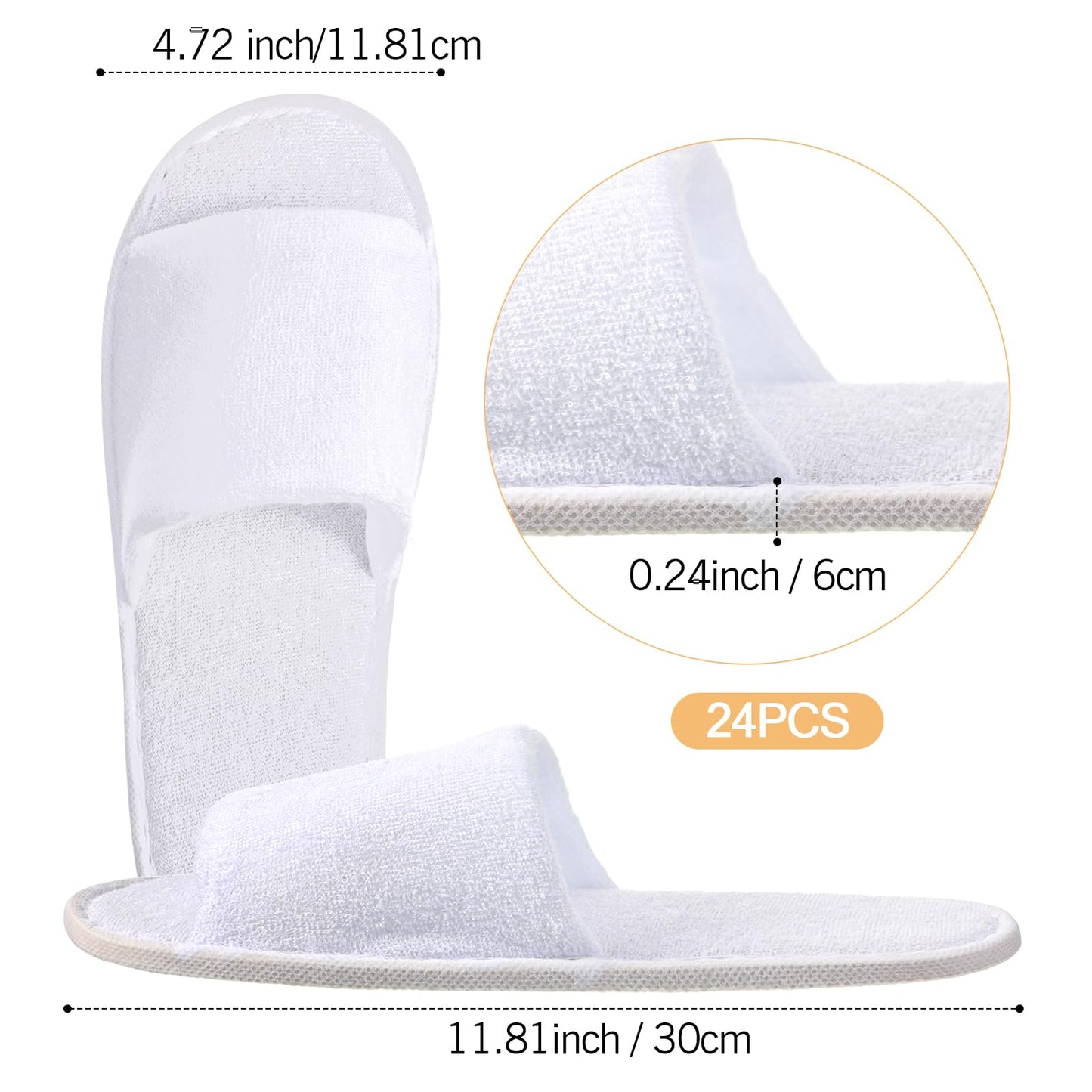 Geyoga 24 Pairs Spa Disposable Slippers Open Toe Non Slip Slippers for Women Men Guests Hotels Home Party Housewarming(White)