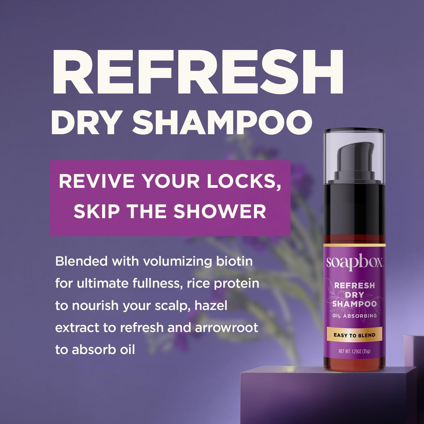 Soapbox Refresh Dry Shampoo Powder, Absorbs Oil & Volumizes Hair - Non Aerosol Dry Shampoo Hair Powder with Biotin - Clean Ingredients Free of Harsh Chemicals, Sulfates, Parabens & Silicones - 1.25oz