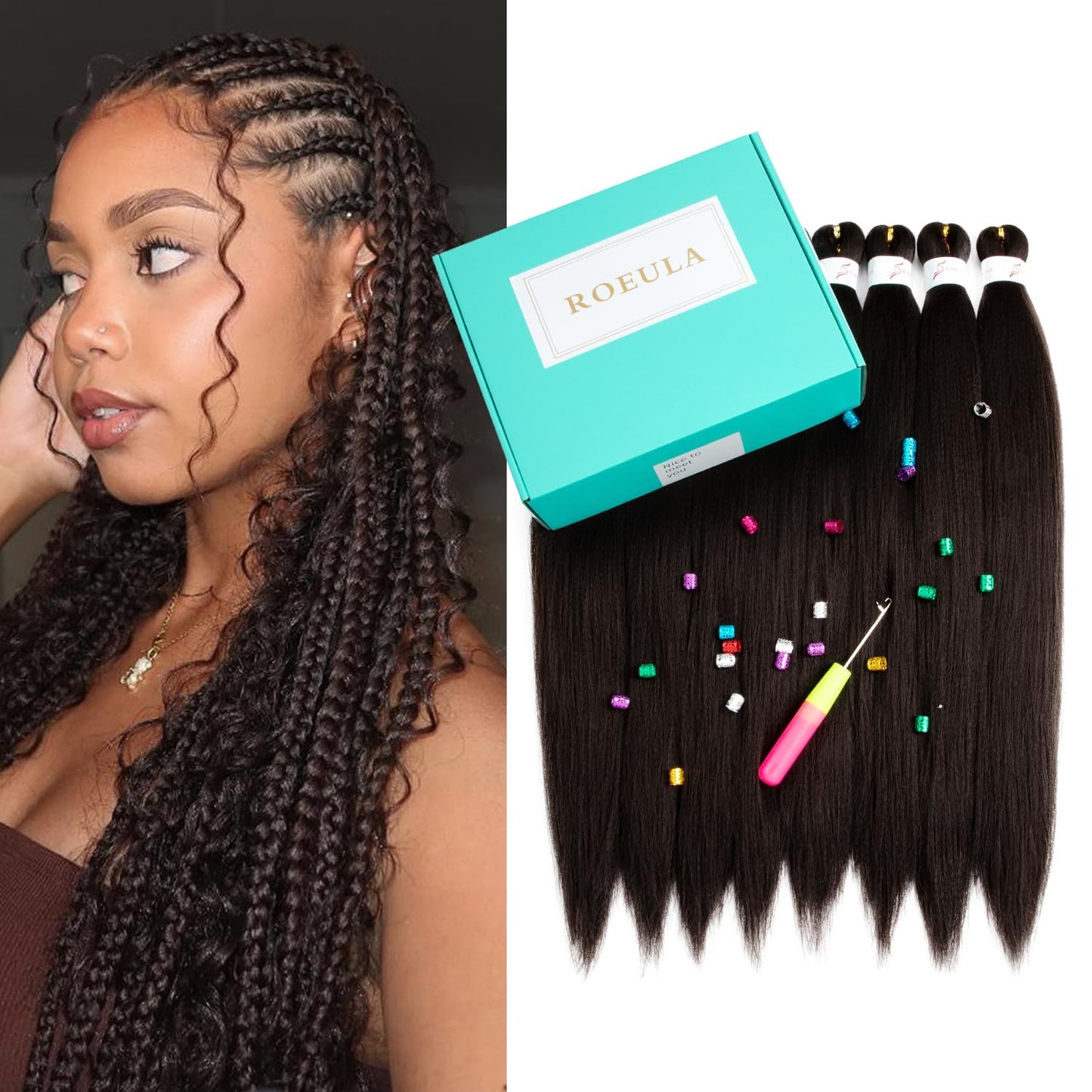 Roeula 4# Medium Brown Pre Stretched Braiding Hair 30 Inch 8 Packs Medium Brown Braiding Hair Pre Stretched Synthetic Braids (4# Medium Brown, 30 Inch (pack of 8))