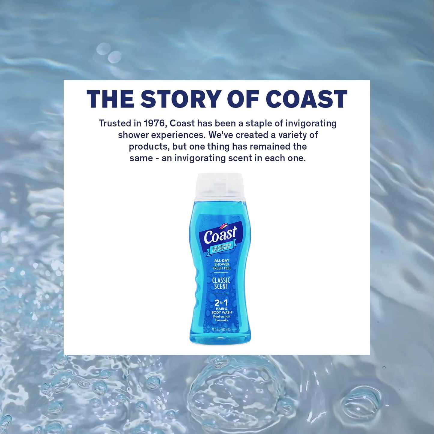 Coast 2-in-1 Hair and Body Wash, Classic Scent - Men's Body Wash, Shampoo & Conditioner - 6 Pack x 18 Fl Oz - Moisturizing & Refreshing Rich Lather for Energized And Clean Skin
