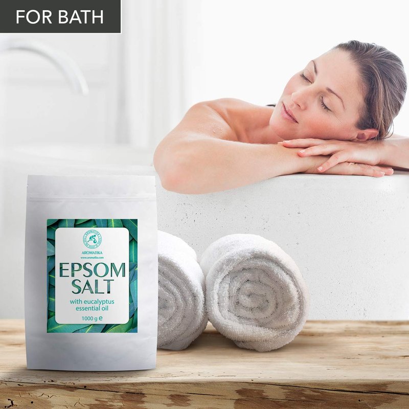 Epsom Bath Salt Eucalyptus 35Oz / 1kg with Eucalyptus Essential Oil - 100% Pure Epsom Salts - Magnesium Sulphate Crystals & Eucalyptus - Skin Care - Relaxation - Good Sleep