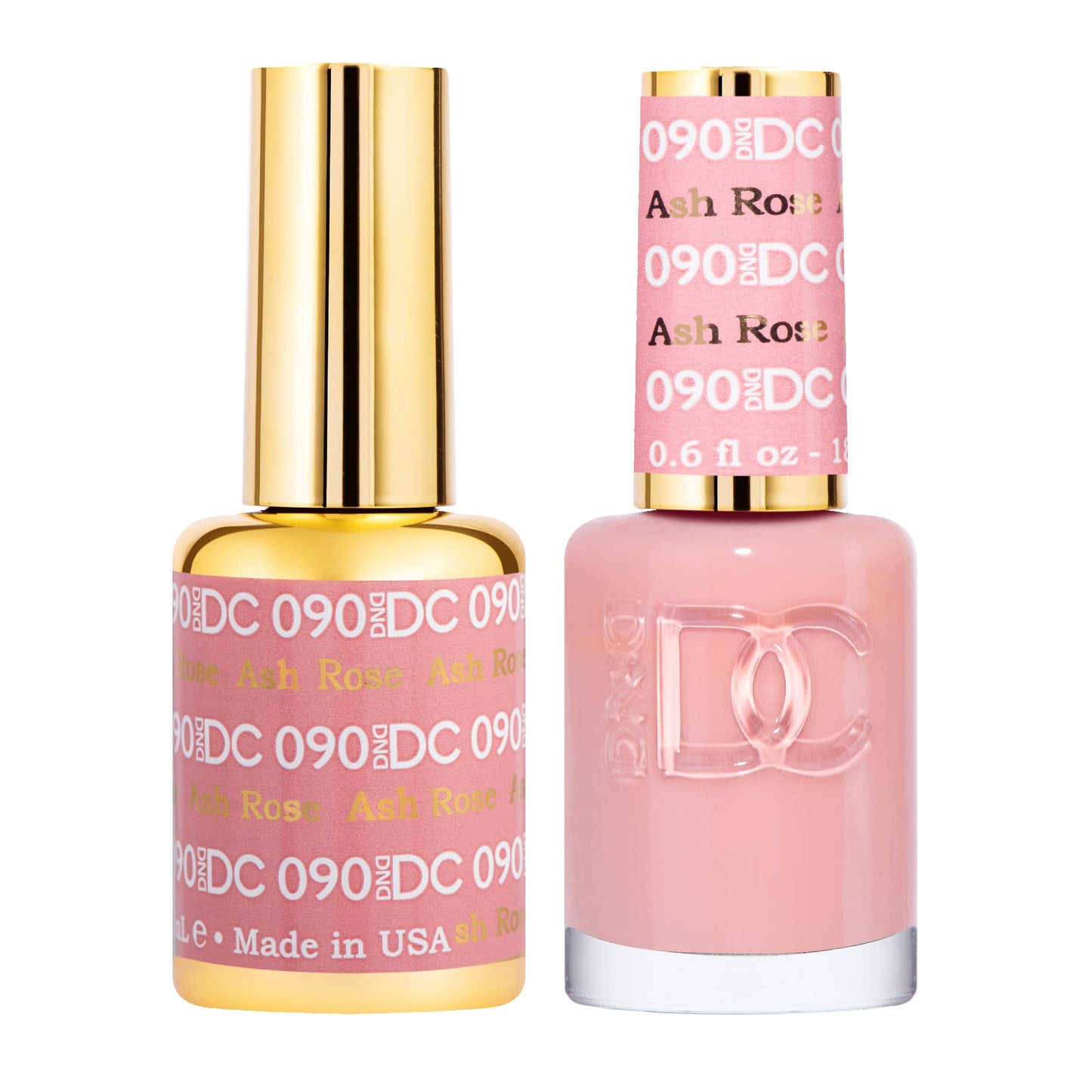 DND DC Gel Polish Set, Pink Collection, UV/LED GelPolish and Air Dry Nail Lacquer, Matching Chip-Free Polish Duo, 090 Ash Rose, 0.5 Fl Oz Each