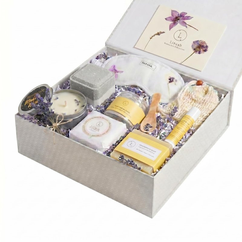 Lizush Luxury Spa Gifts for Women – 7 Piece Citrus Spa Gift Set with Candle, Gift Baskets for Women, Body Care Set for Mom, Birthday Box, Relaxation & Self Care Spa Kit for Wife – Handmade in the USA