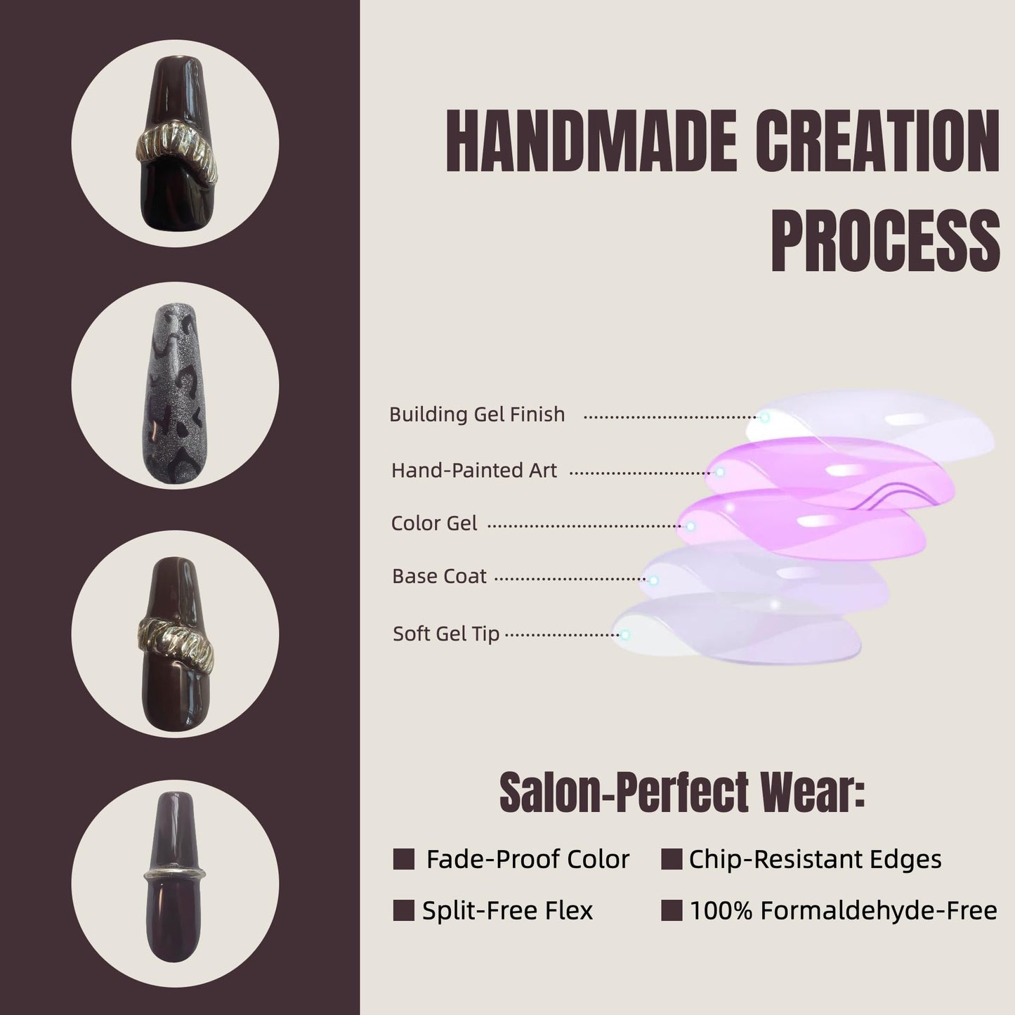 30PCS Handmade Press-On Nails – Long Coffin Dark Brown Leopard with Gold Accents – No Size Measuring Needed – Luxury Gift Set with Glue, Tools & Acrylic Box – Reusable Nail Kit for Women