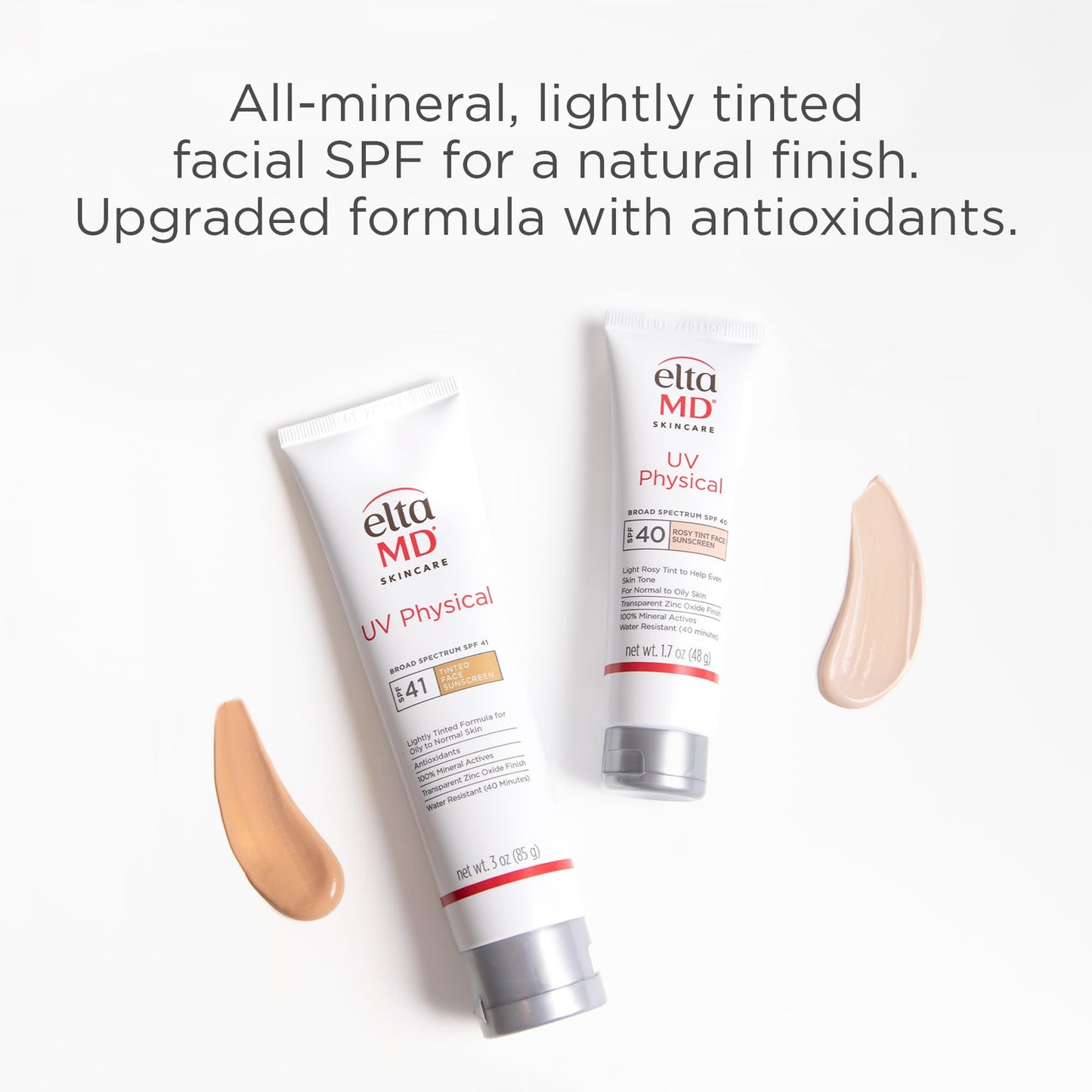 EltaMD UV Physical Tinted Mineral Sunscreen for Face SPF 41,100% Mineral Actives Tinted Face Lotion, Water Resistant, Paraben-Free, Transparent Zinc Oxide Finish,Travel Size Sunscreen 3 oz,(Pack of 2)