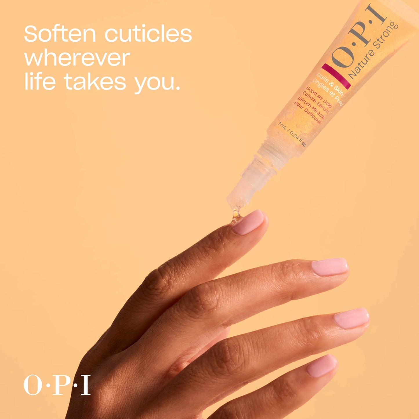 OPI Nature Strong Nails & Skin - Good as Gold Cuticle Serum | Hydrating Gel Serum to Soften & Sooth Cuticles On-The-Go | Enriched with Skin-Smoothing Emollients | 0.24 Fl Oz | 7 mL