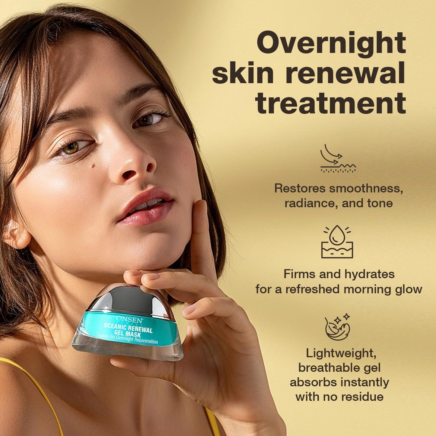 Onsen Oceanic Renewal Facial Gel Mask for Skin Care - Hydrating Collagen Overnight Mask with Marine Stem Cells, Niacinamide and Hyaluronic Acid - Night Repair for Smooth, Radiant & Firm Skin - 50 ml