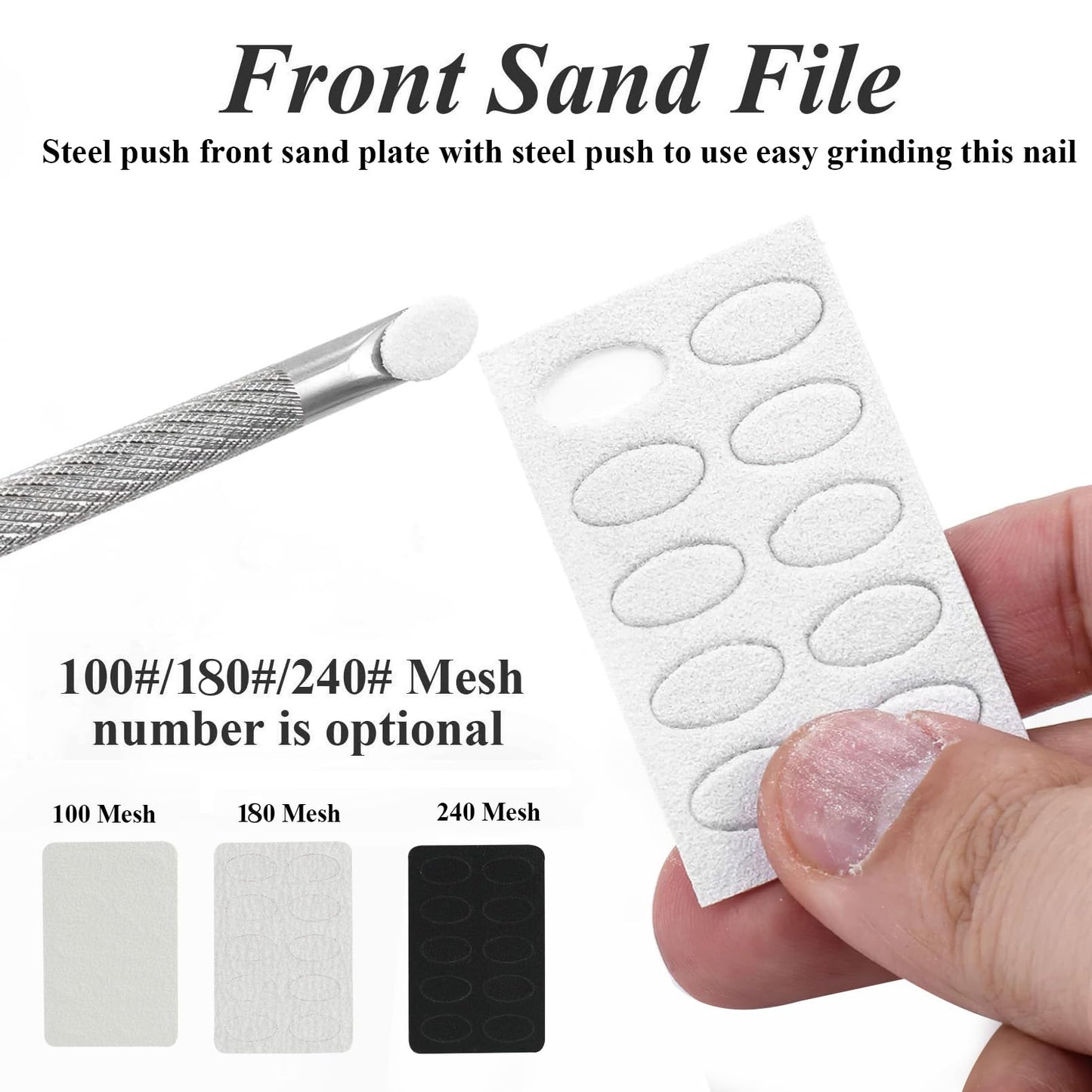 TNJPSEK 2 Pack Professional Nail Polish Around Cuticle Remover Tools, Pre-treatment Cuticle Pusher with 15 Sheets 100/180/240 Grit Sandpaper, Dual-Ended Russian Nail Polish for Manicure Pedicure Salon