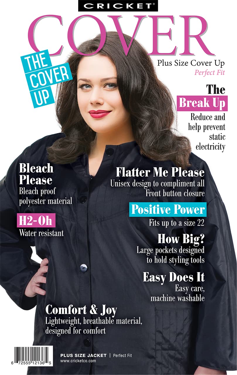 Cricket Perfect Fit Cover Up Stylist Snap Jacket w/Two Bottom Pockets - Water-Resistant, Lightweight, Bleach-Proof Material, Machine Washable, Comfortable for Long Shifts - Black, Fits Up to Size 22
