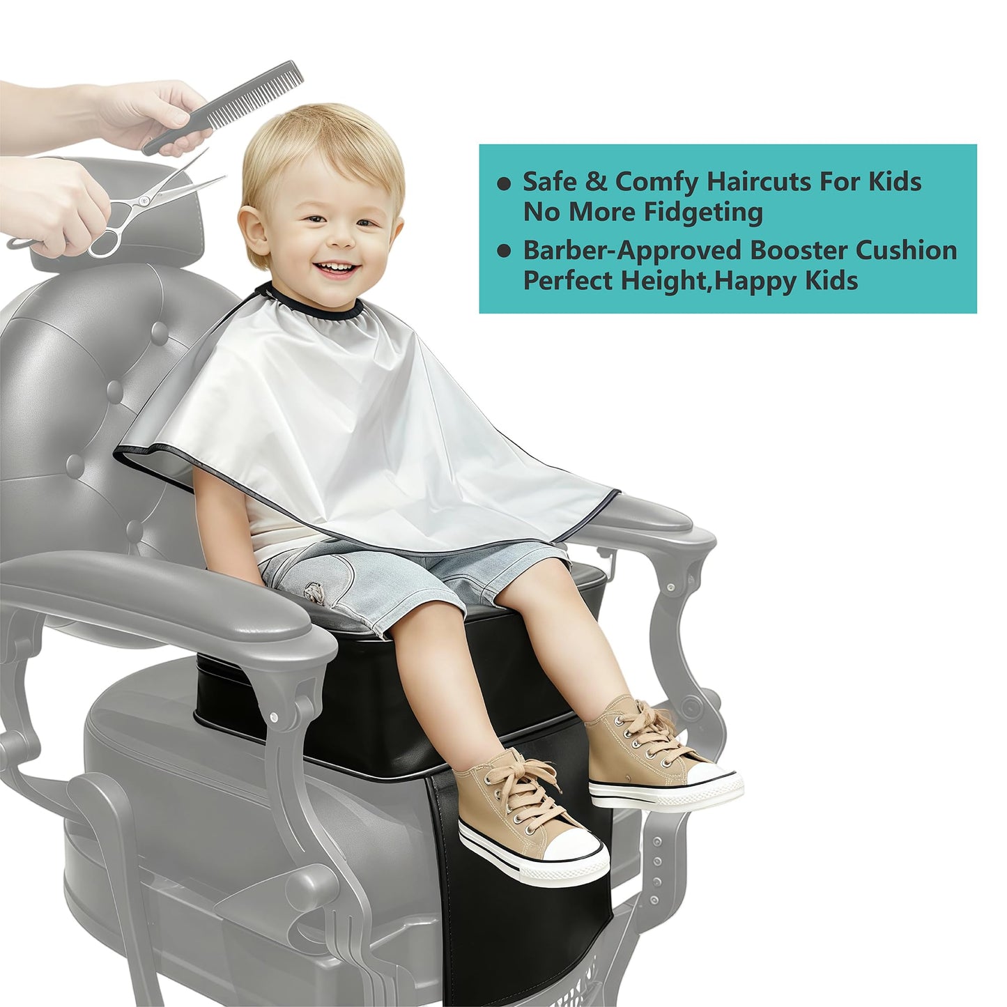 Coczeb Salon Booster Seat for Kids Thick Cushioned Haircut Stool,Portable Salon Station Hair Cutting Sap Equipment(Black)