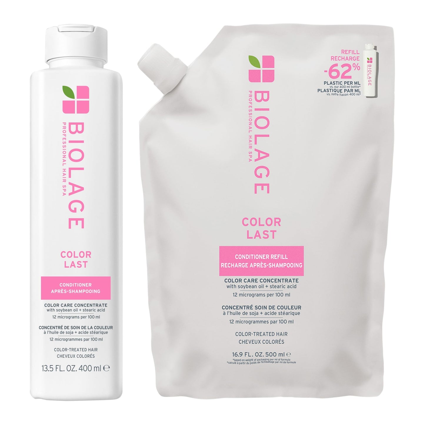Biolage Color Last Conditioner and Refill Conditioner Set - Protects & Preserves Color Treated Hair, Adds Shine, With Soybean Oil & Stearic Acid, Paraben & Mineral Oil-Free