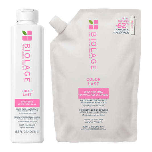 Biolage Color Last Conditioner and Refill Conditioner Set - Protects & Preserves Color Treated Hair, Adds Shine, With Soybean Oil & Stearic Acid, Paraben & Mineral Oil-Free