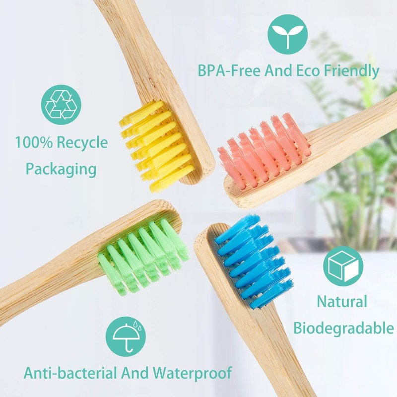 Kids Bamboo Toothbrush Set - 10 Natural Soft Bristle Wooden Brushes for Toddlers & Adults | BPA-Free, Eco-Friendly Travel Size