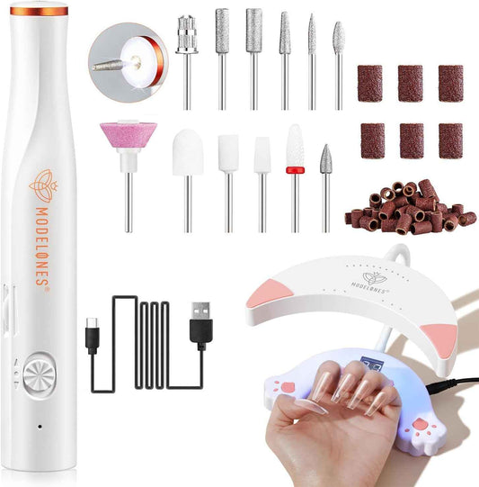 48W Cordless UV LED Nail Lamp & Gooseneck Nail Drill - Gel Nail Light with Timers & LCD Display