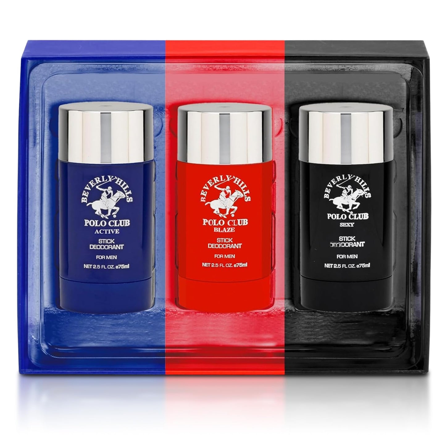 Beverly Hills Polo Club Men’s Deodorant Stick Gift Set – 3 Piece Collection (Active, Blaze & Sexy) – Long-Lasting Solid Stick Deodorants for Daily Freshness & Odor Protection – 3 x 2.5 oz / 75 ml