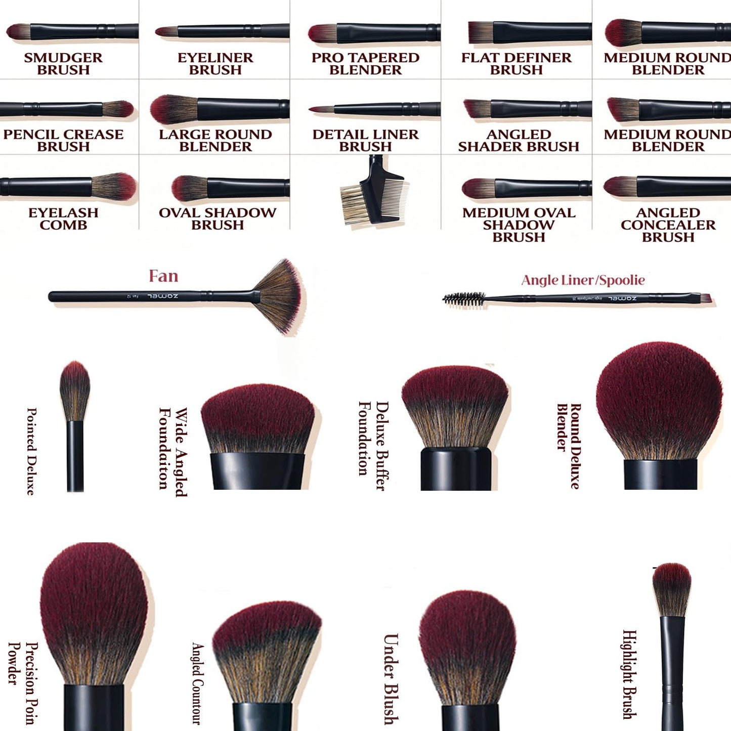 ZAMEL 29pcs Preminum Makeup Brush Set With Holder, Black Soft Bristle Brushes For Foundation,Eyeshadow,Blending,Professional Cosmetic Brush Kit for Women(Gift Idea)