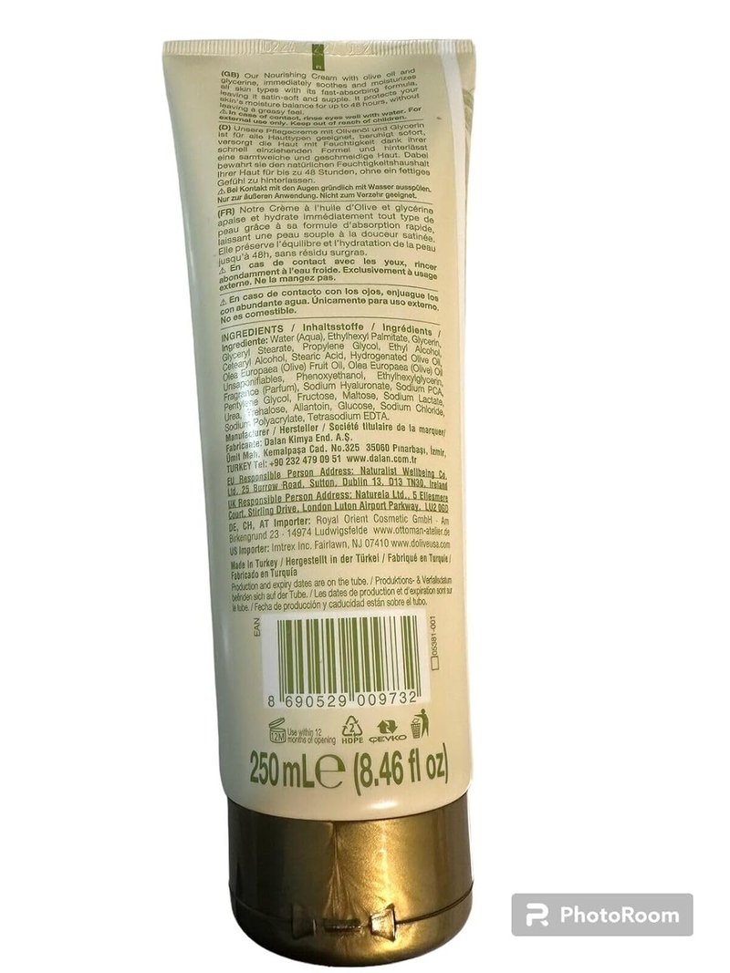Dalan D’olive Hand and Body Cream - Pure Olive Oil Moisturizer | 250ml - 8.45fl oz